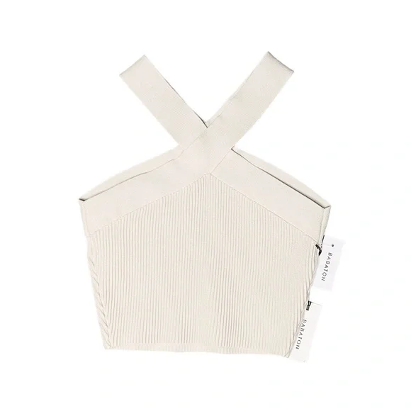 NWT Aritzia Babaton Sculpt Knit Criss Cross Halter Cropped Tank Top - Picture 3 of 5